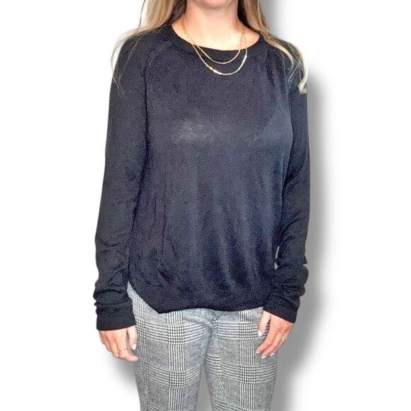 Lululemon Black Sweater Crewneck Long Length High Low Slit Side Hem Women’s S/M - Picture 10 of 12